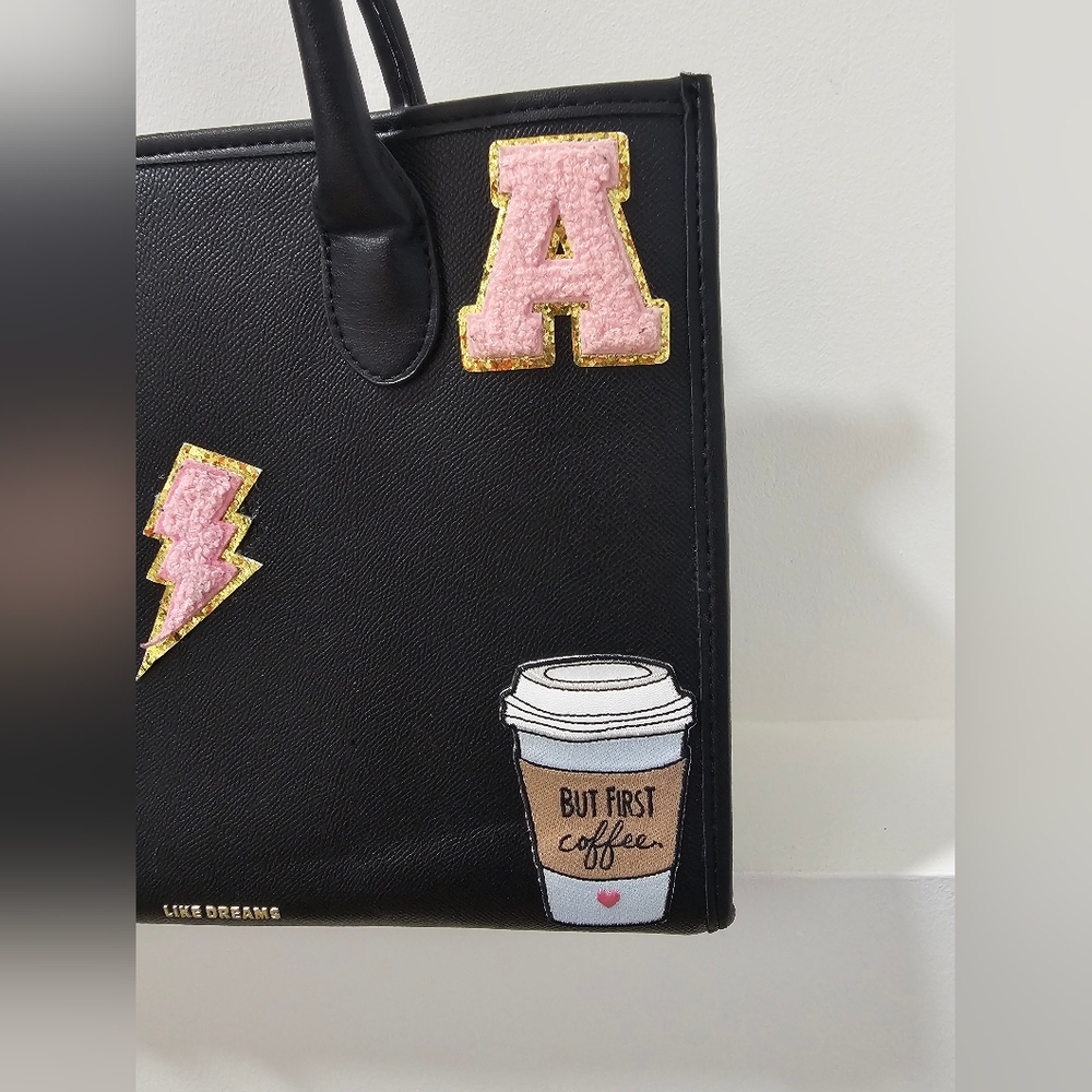 Like Dreams Black Tote with Pink Patch Details - Picture 3 of 16